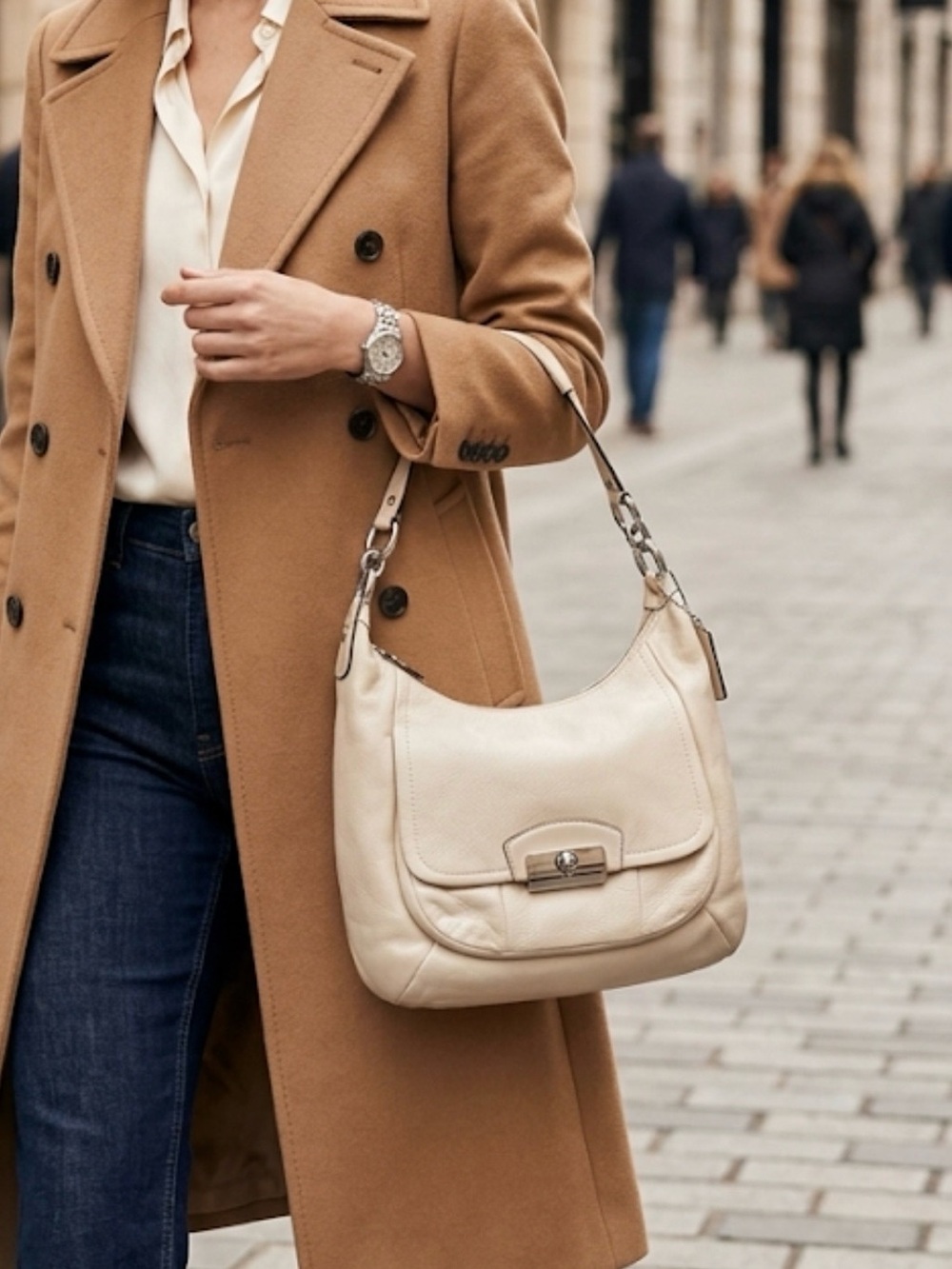 M1273-F22306 Coach  Kristan Champagne Cream Hobo Bag